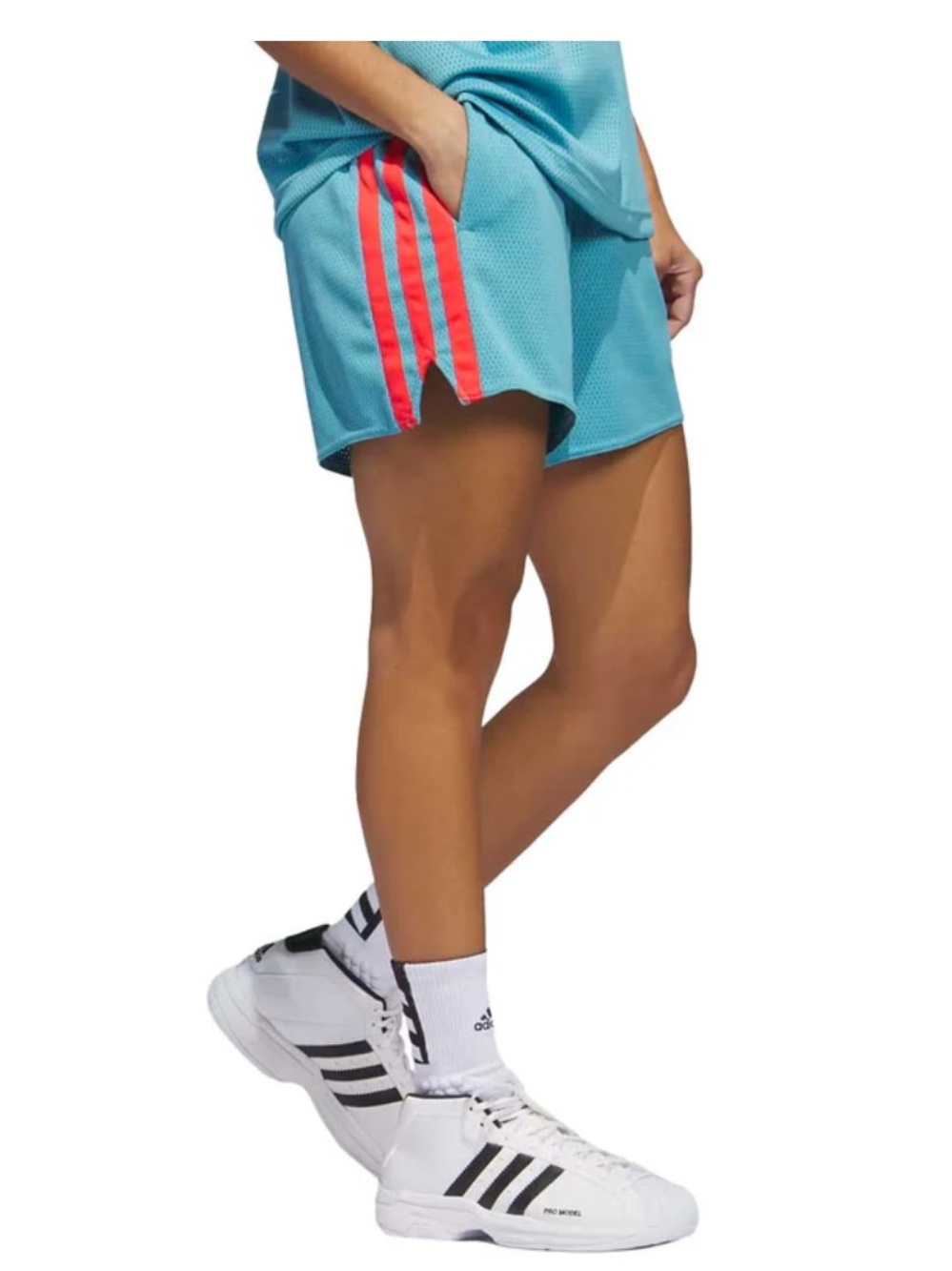 adidas Women’s Aqua Athletic Shorts with Coral Stripes